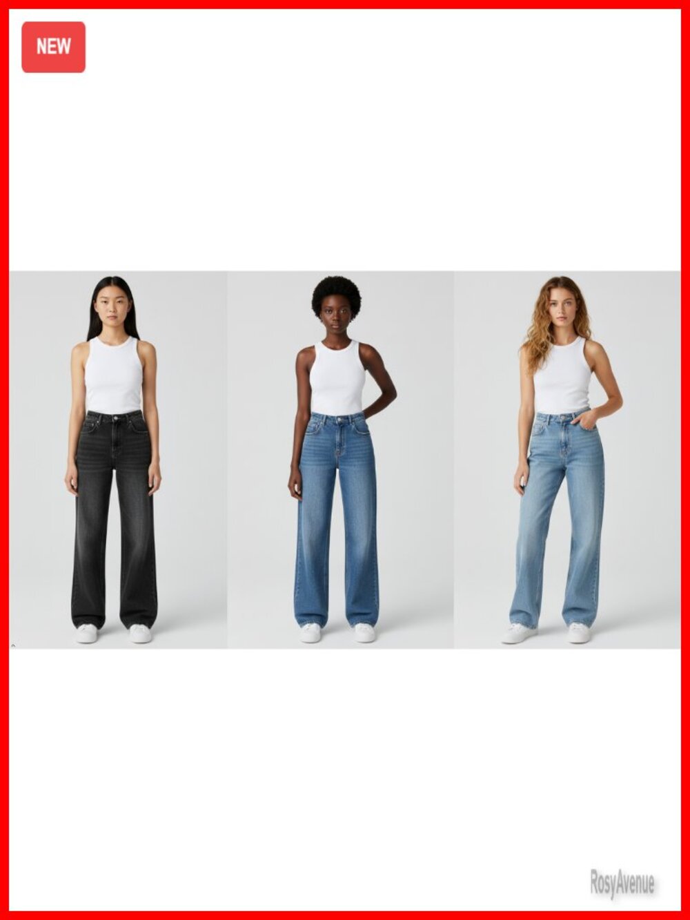 Women's High Waisted Straight Wide Leg Jeans Comfort Stretch Baggy Denim - Picture 6 of 6